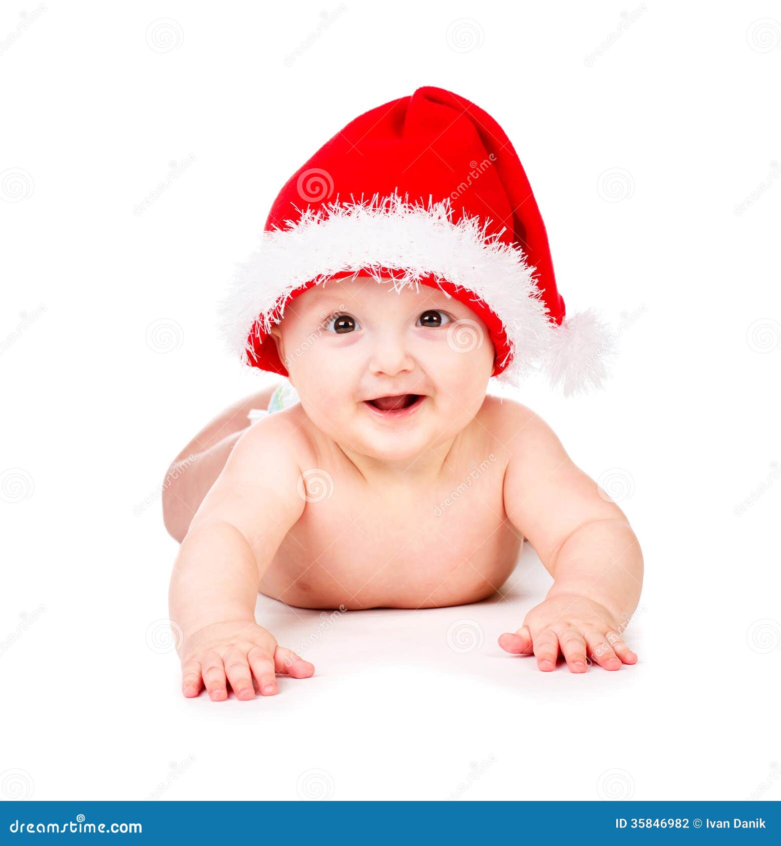 Christmas Baby in Santa Claus Hat Stock Photo - Image of cheerful, face ...