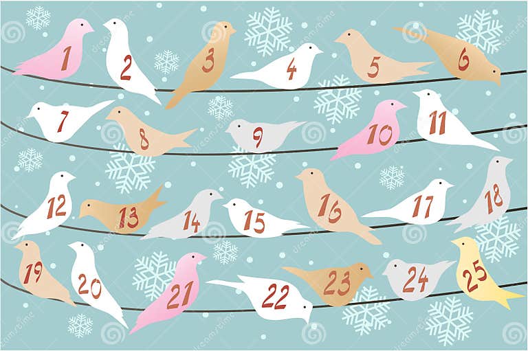 Advent Calendar with Birds on Snow Stock Vector Illustration of