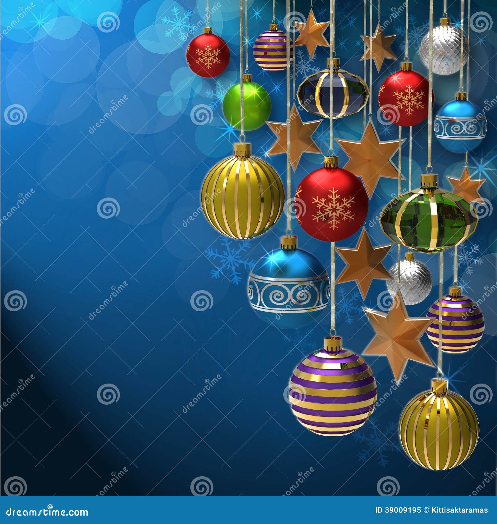 christmas background and baubles and star