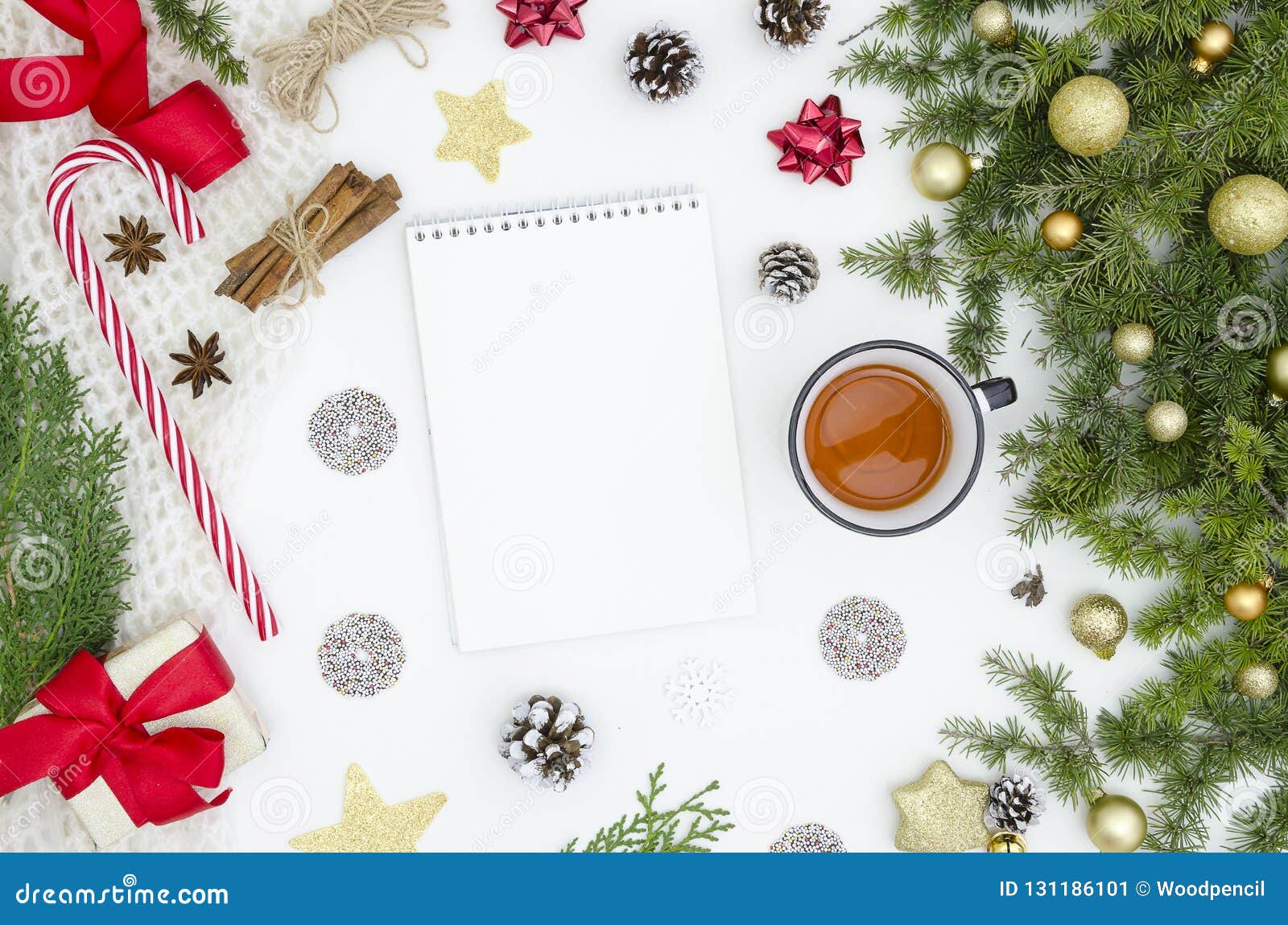 Christmas Background With Blank Spiral Notebook Fir Branches And