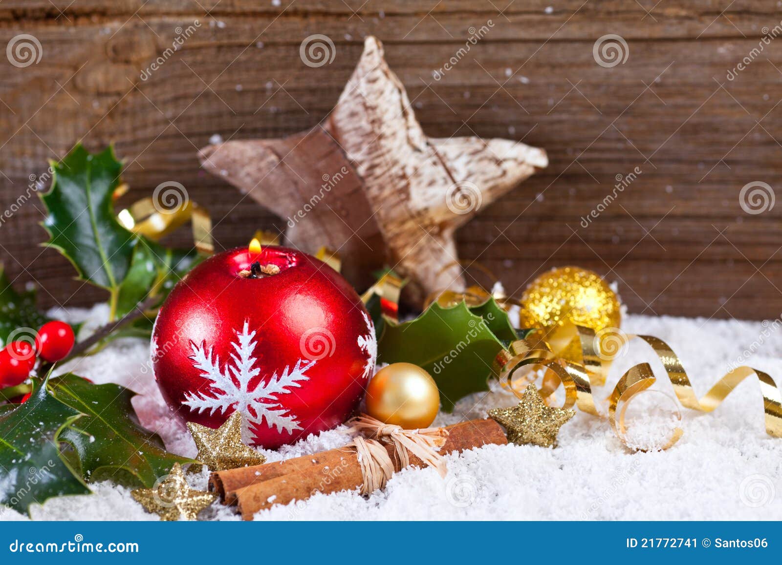 Christmas Background with Candle and Decoration Stock Image - Image of ...