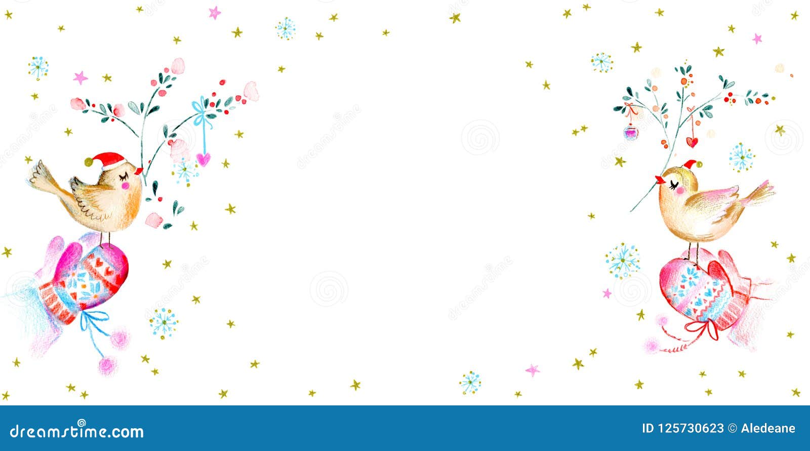 Christmas Background with Cute Birds Stock Illustration ...