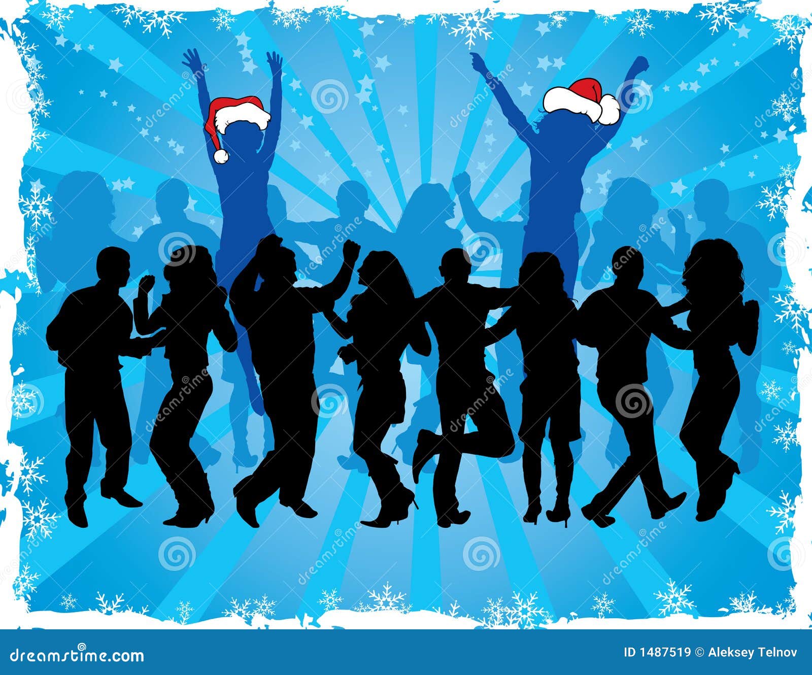 Christmas Background With Dancing Silhouettes, Vector 