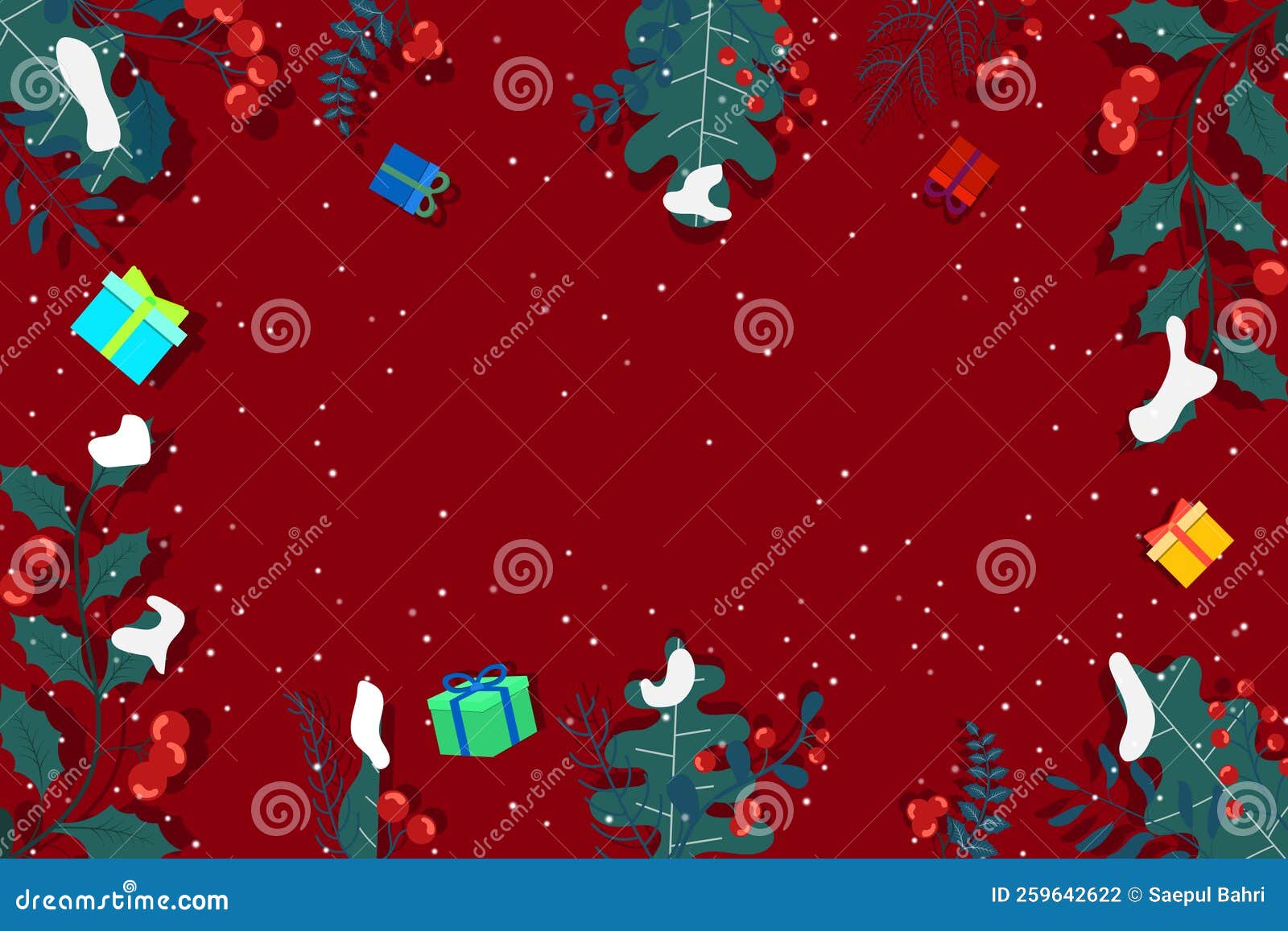 Christmas Background with Decorations and Gifts. Vector Illustration