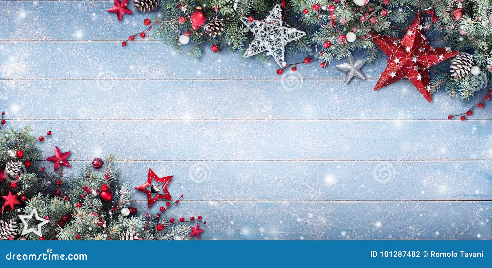 christmas background - fir branches and baubles
