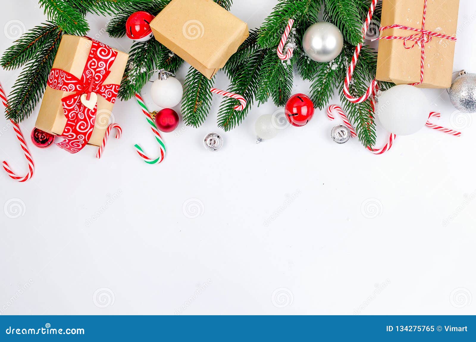 Christmas Background with Fir Branches, Gifts, Christmas Toys Stock Image -  Image of festive, branch: 134275765