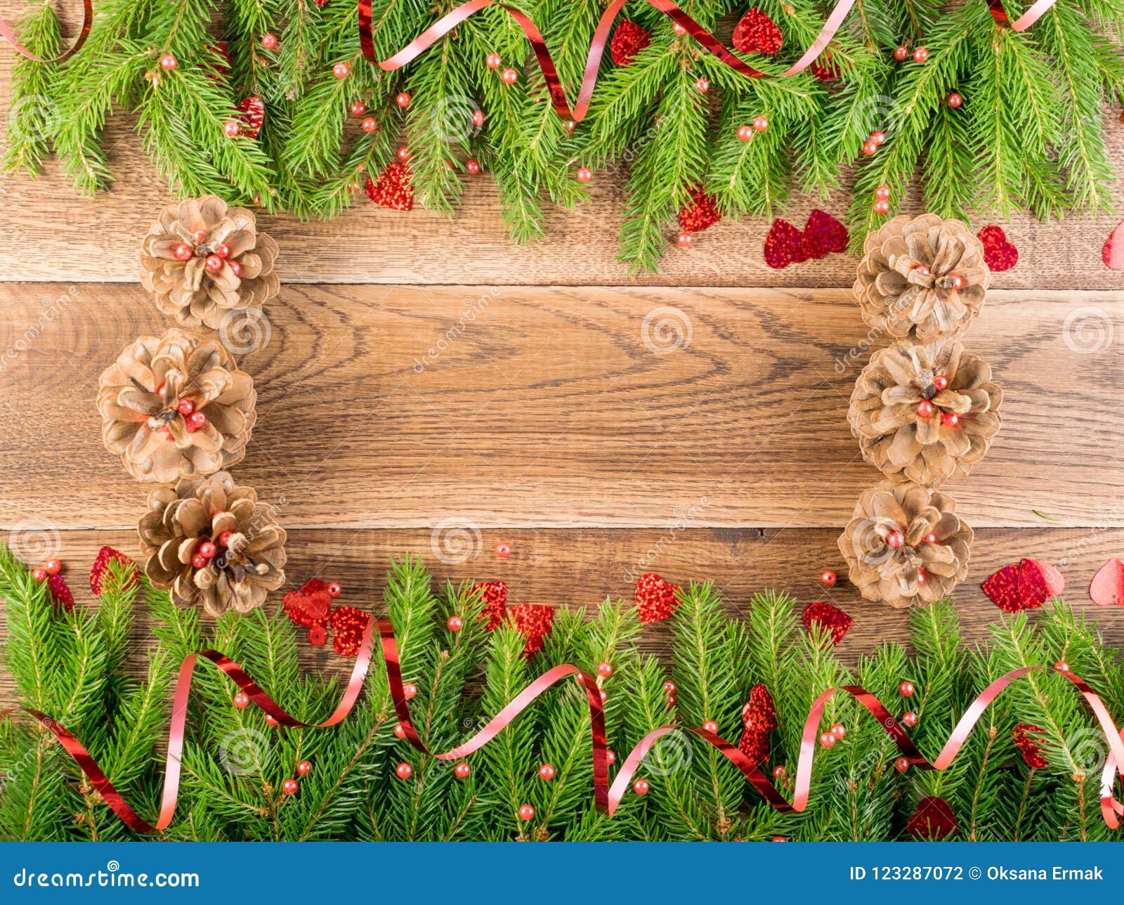 Brown Rustic Christmas Background with Fir Branches Stock Photo - Image ...