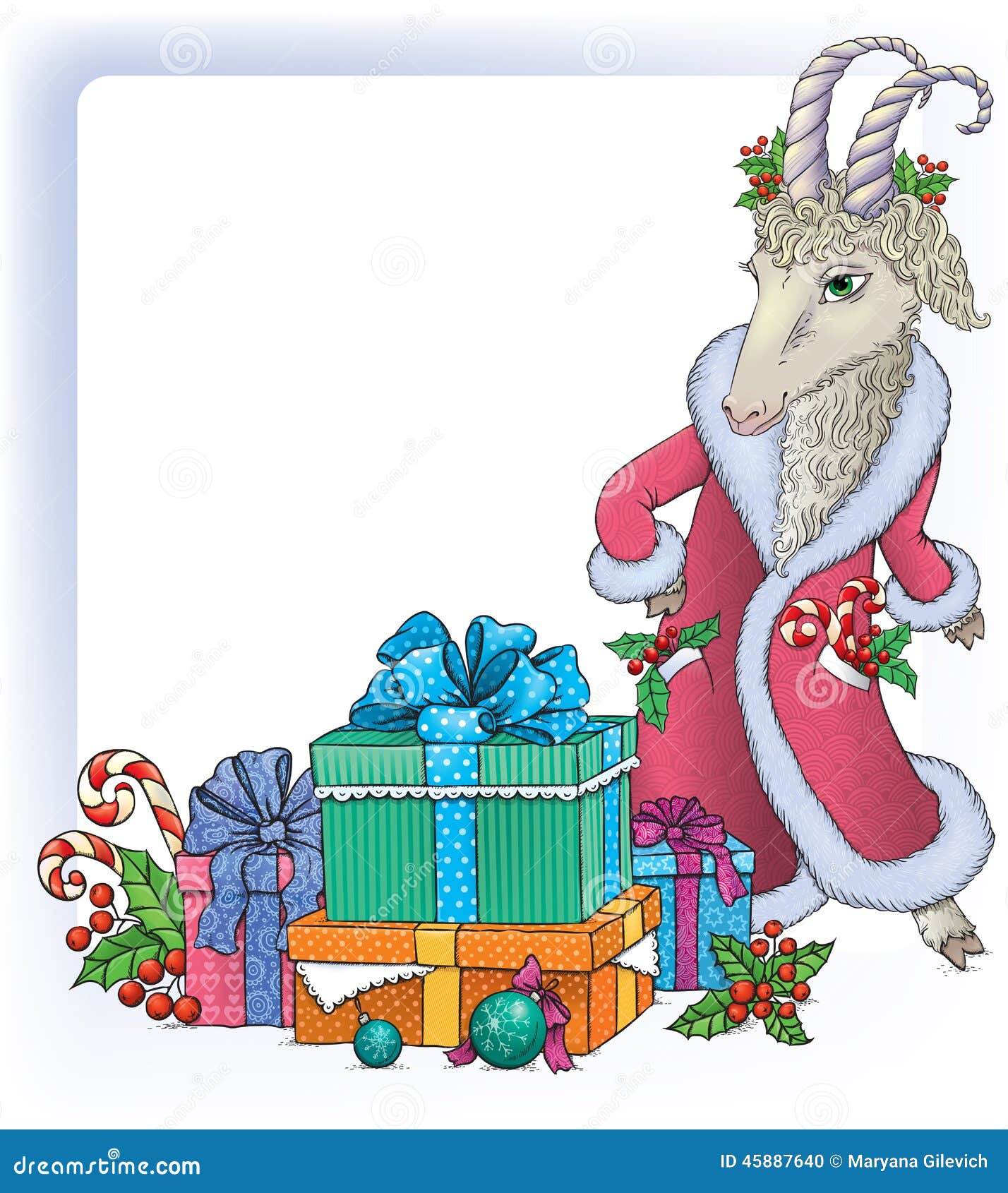 Christmas Background with Goat Stock Vector Illustration of