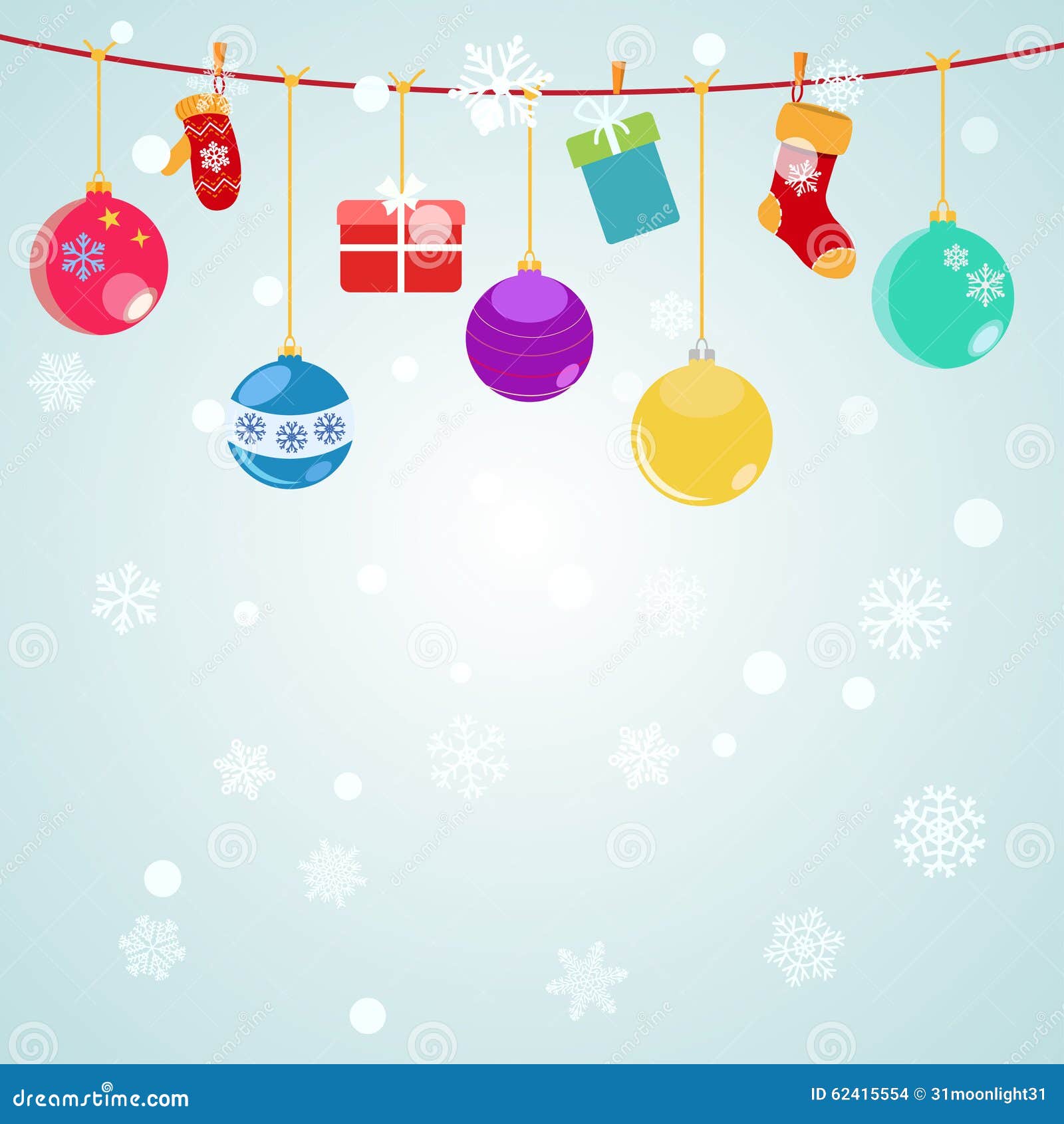 Christmas Background with Hanging Gift Boxes, Socks Stock Vector ...