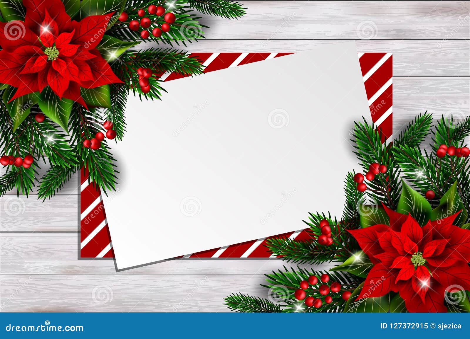 Christmas Background with Poinsettia and Empty Card Stock Vector ...