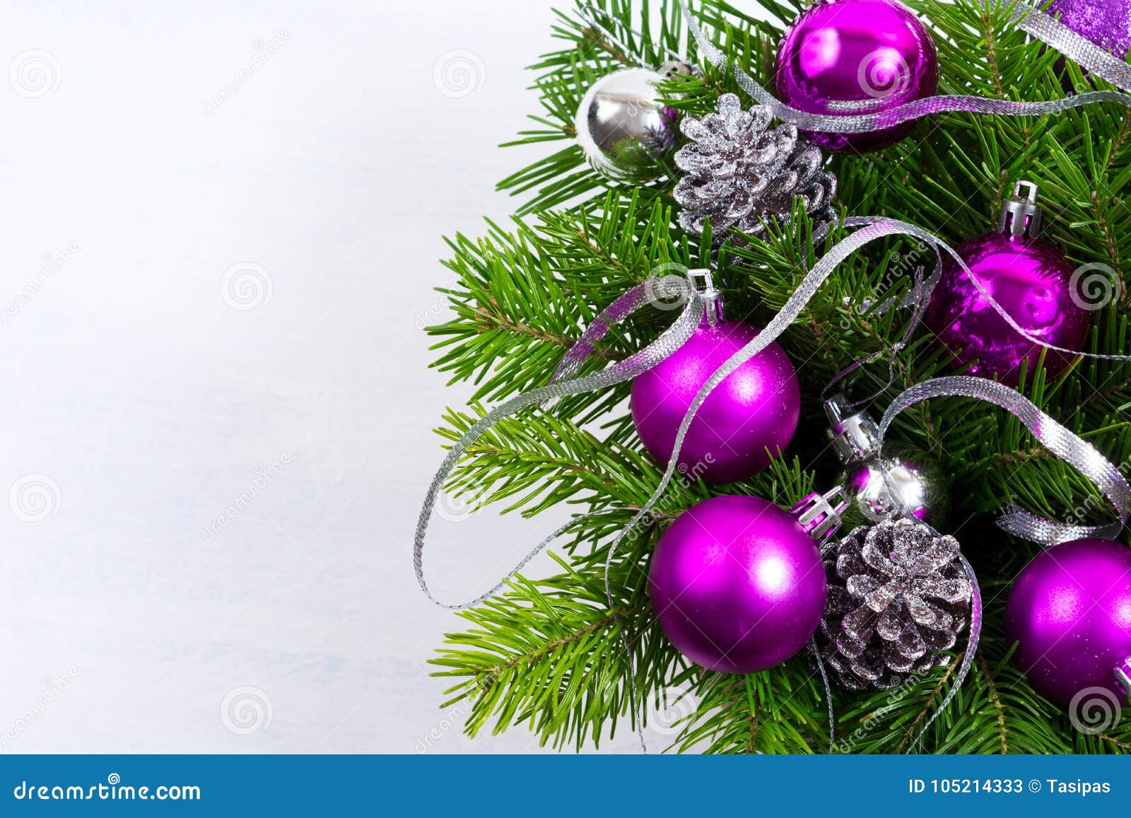 Christmas Background with Purple Ornament, Copy Space. Stock Image ...