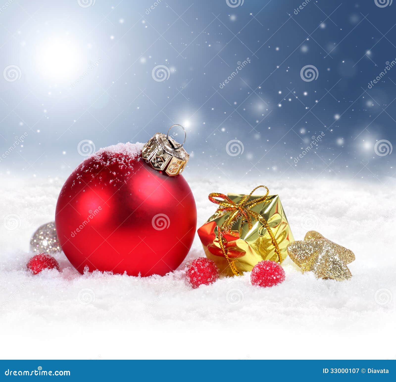 Christmas Background with Red Ornament and Snowflakes Stock Image ...