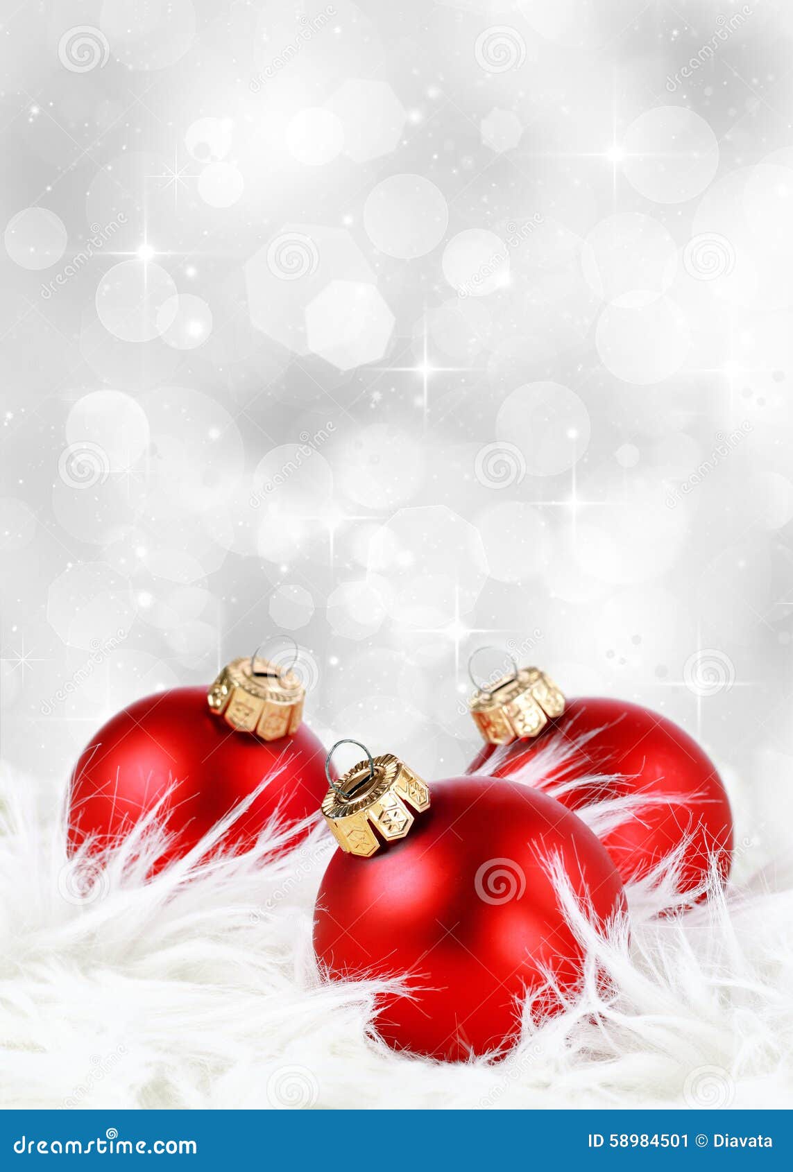 Christmas Background With Red Ornaments On Feathers And A ...
