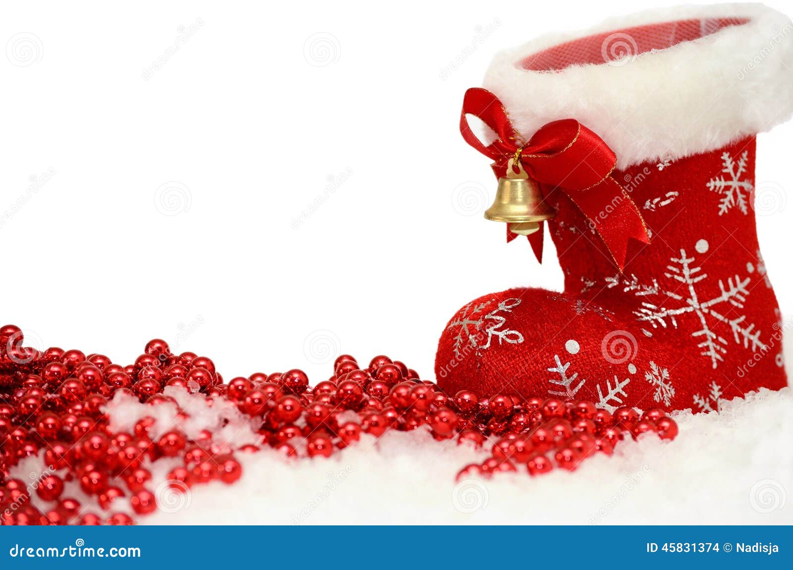 Christmas Background with Red Santa S Boot in Snow on White Stock Photo ...