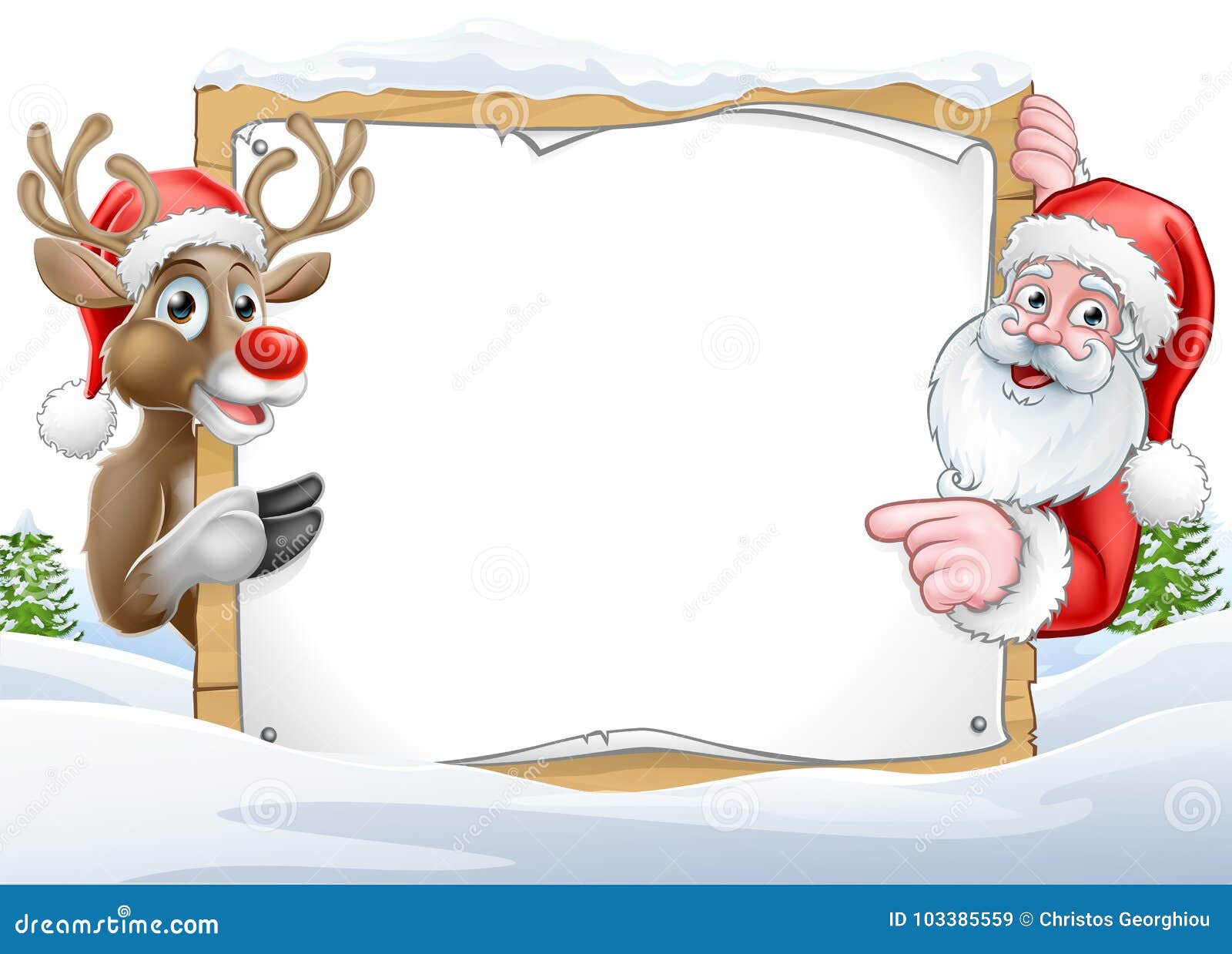 Christmas Santa and Reindeer Sign Background Stock Vector - Illustration of  pointing, rain: 103385559