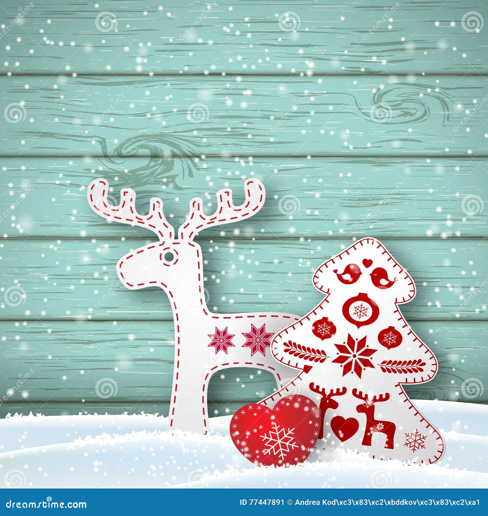 Christmas background small scandinavian styled red and white decorations in front od blue wooden wall vector illustration eps 10 with transparency