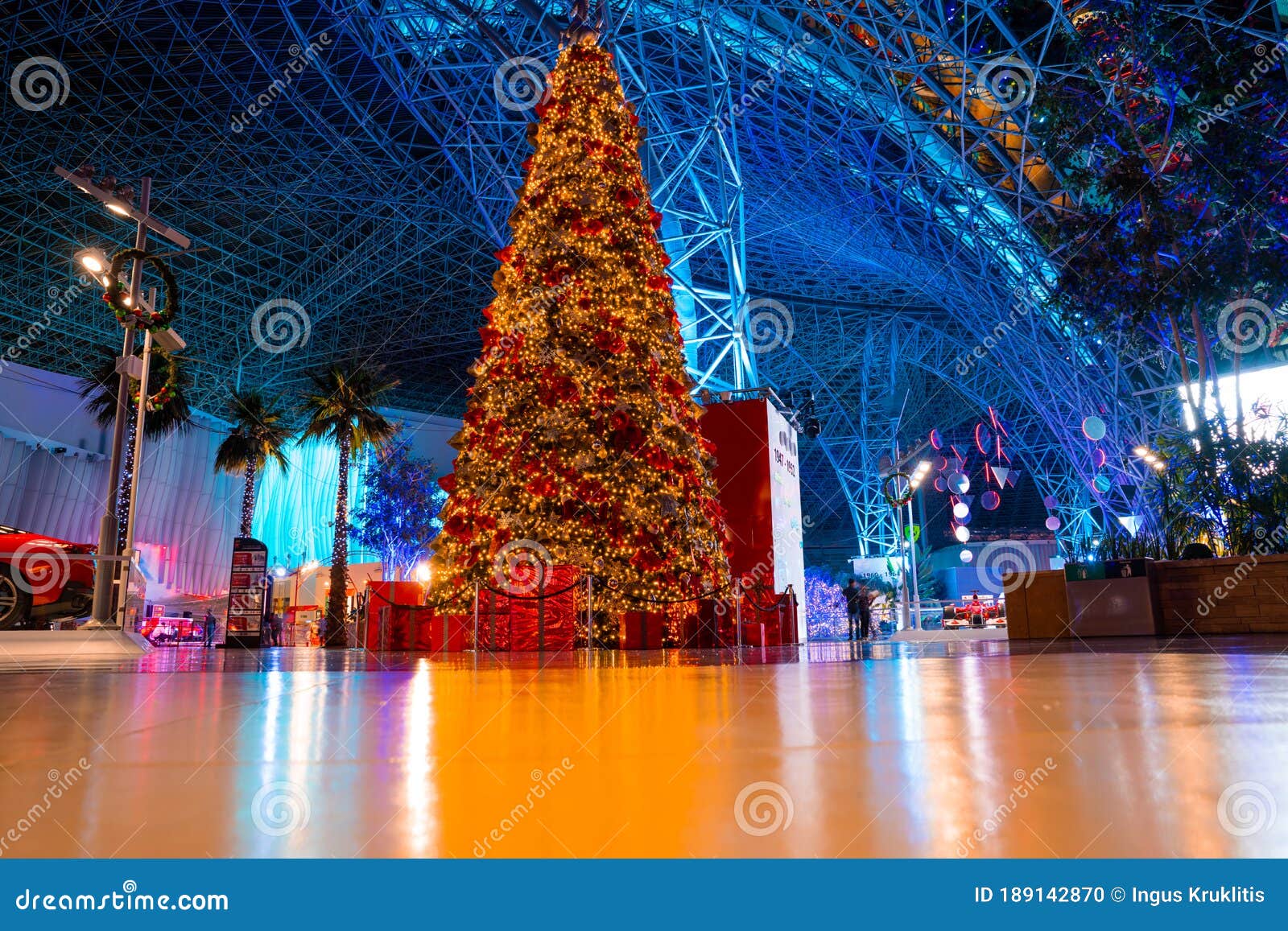 Christmas Background with Christmas Tree and Lights Editorial Image