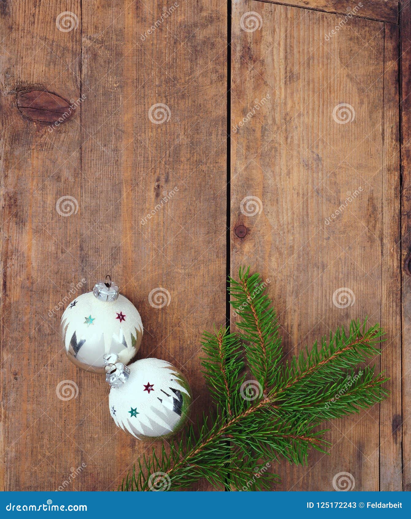 Christmas Background Vintage Christmas Tree Decorations Over Wood Stock ...