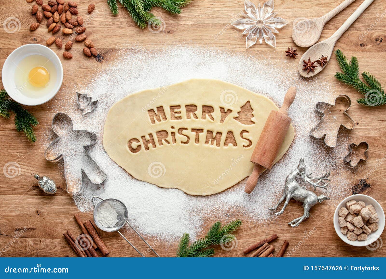 Christmas Baking Background With Greeting Text Typography Stock Photo ...