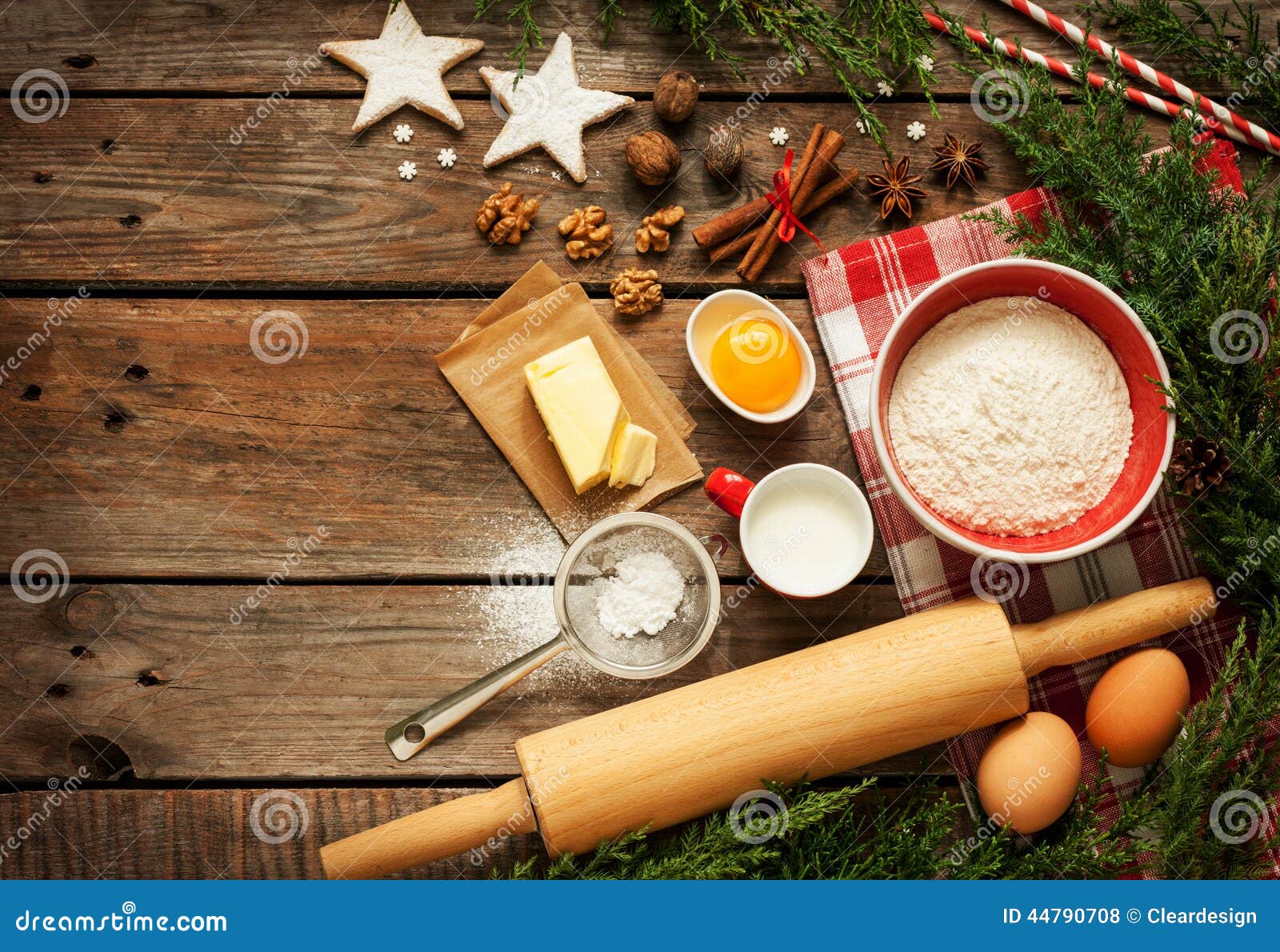 Christmas - Baking Cake Background With Dough Ingredients 