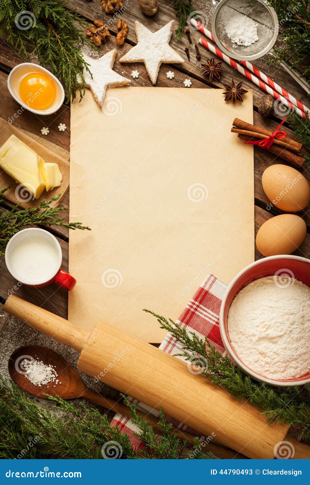 Christmas - Baking Cake Background With Dough Ingredients ...