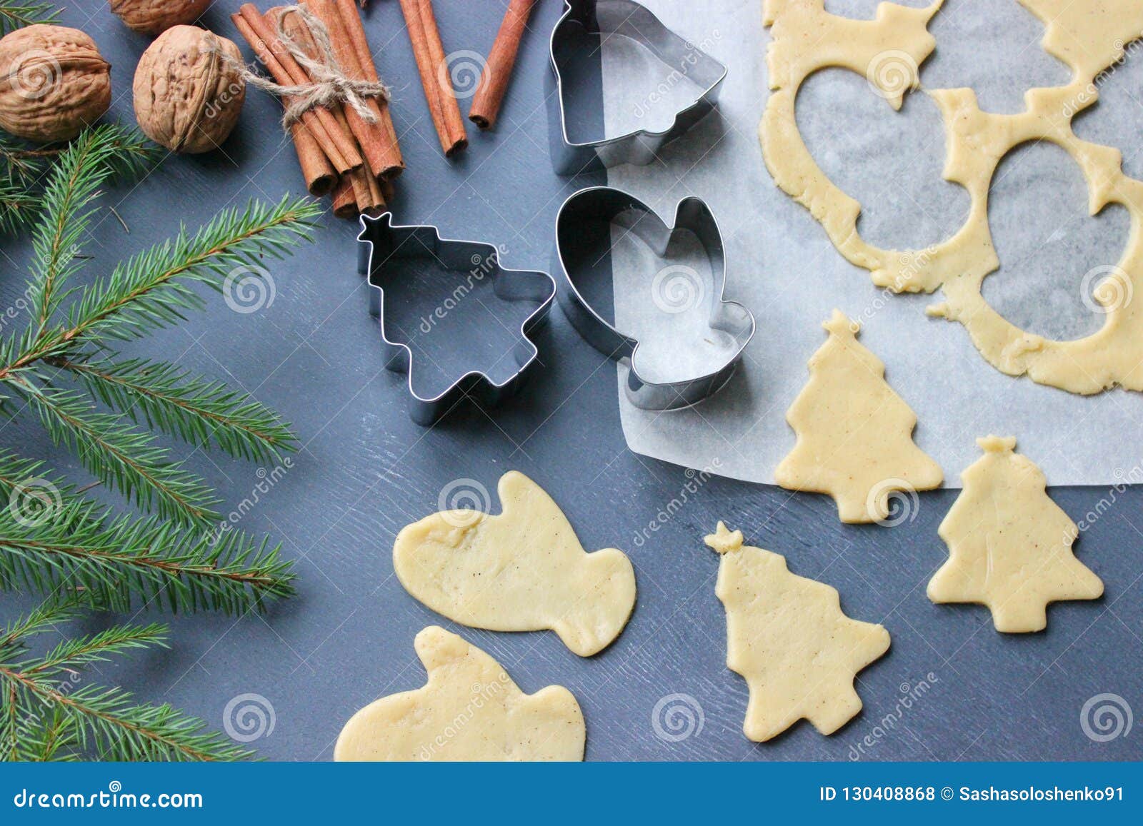 Christmas Baking, the Process of Making Christmas Cookies. Stock Photo