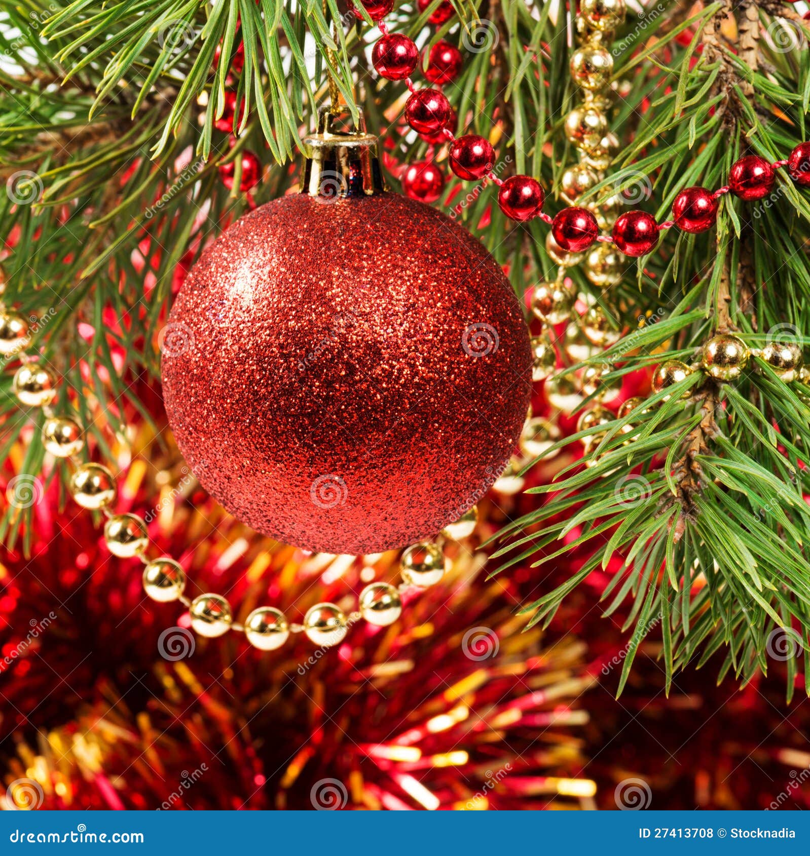 Christmas Ball on a Christmas Tree Stock Photo - Image of pine, holiday ...
