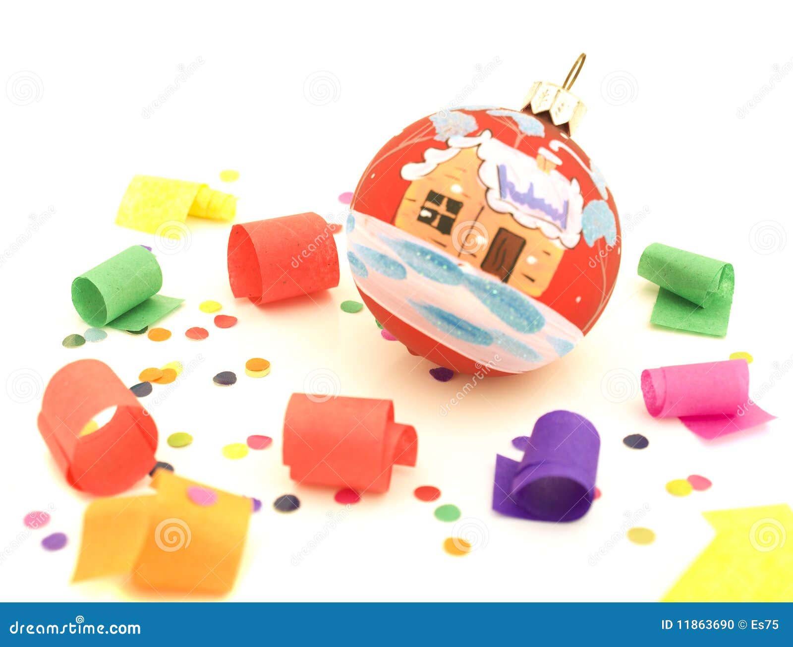 Christmas Ball and Confetti Stock Photo Image of party, design 11863690