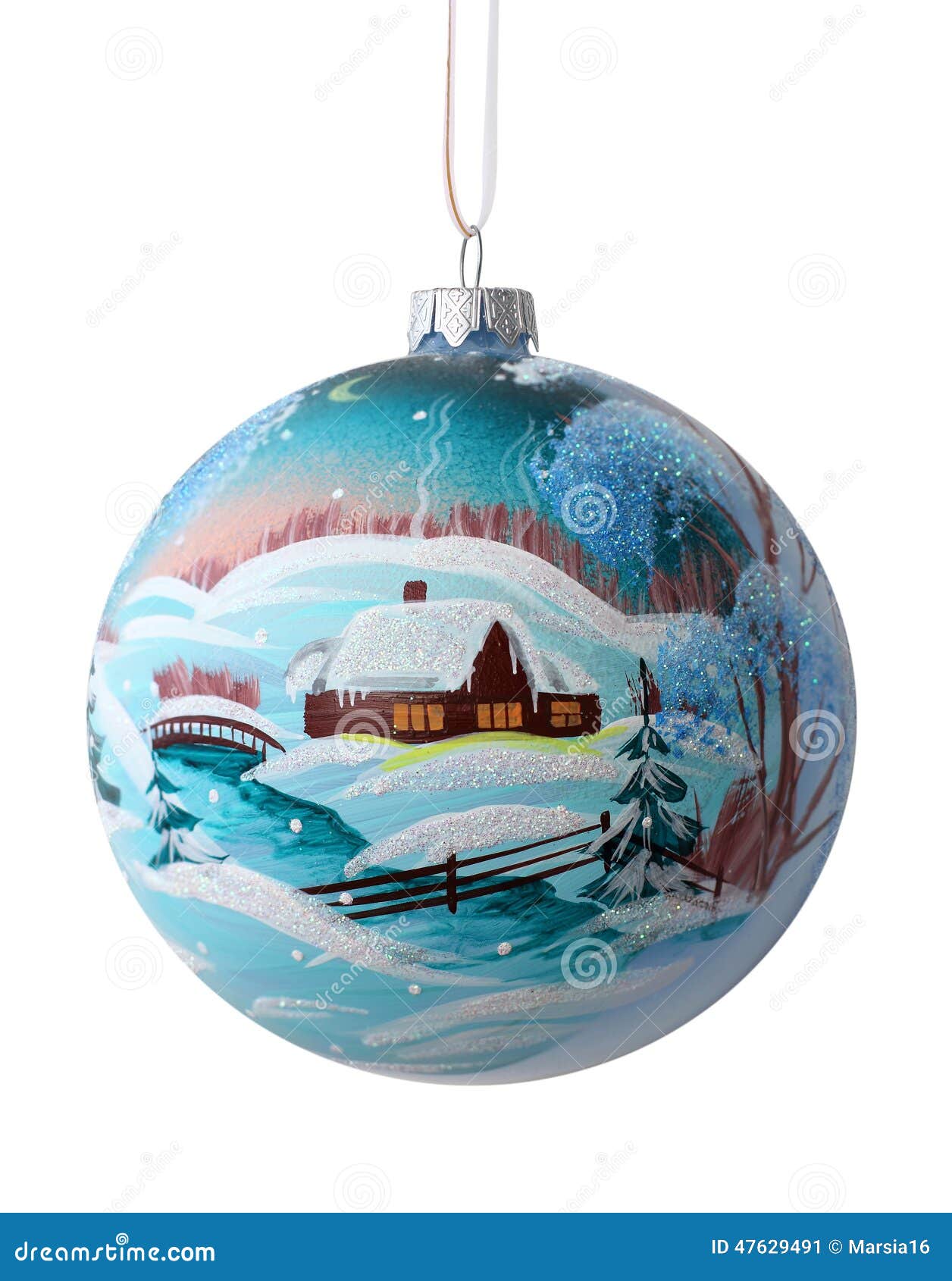Christmas Ball With Drawing Rustic Winter Landscape Stock 
