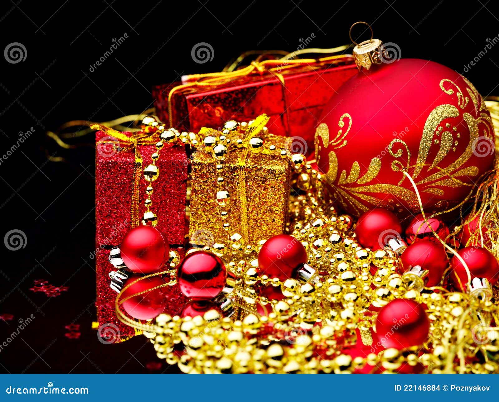 Christmas Ball and Gift Box. Stock Photo Image of group, holiday