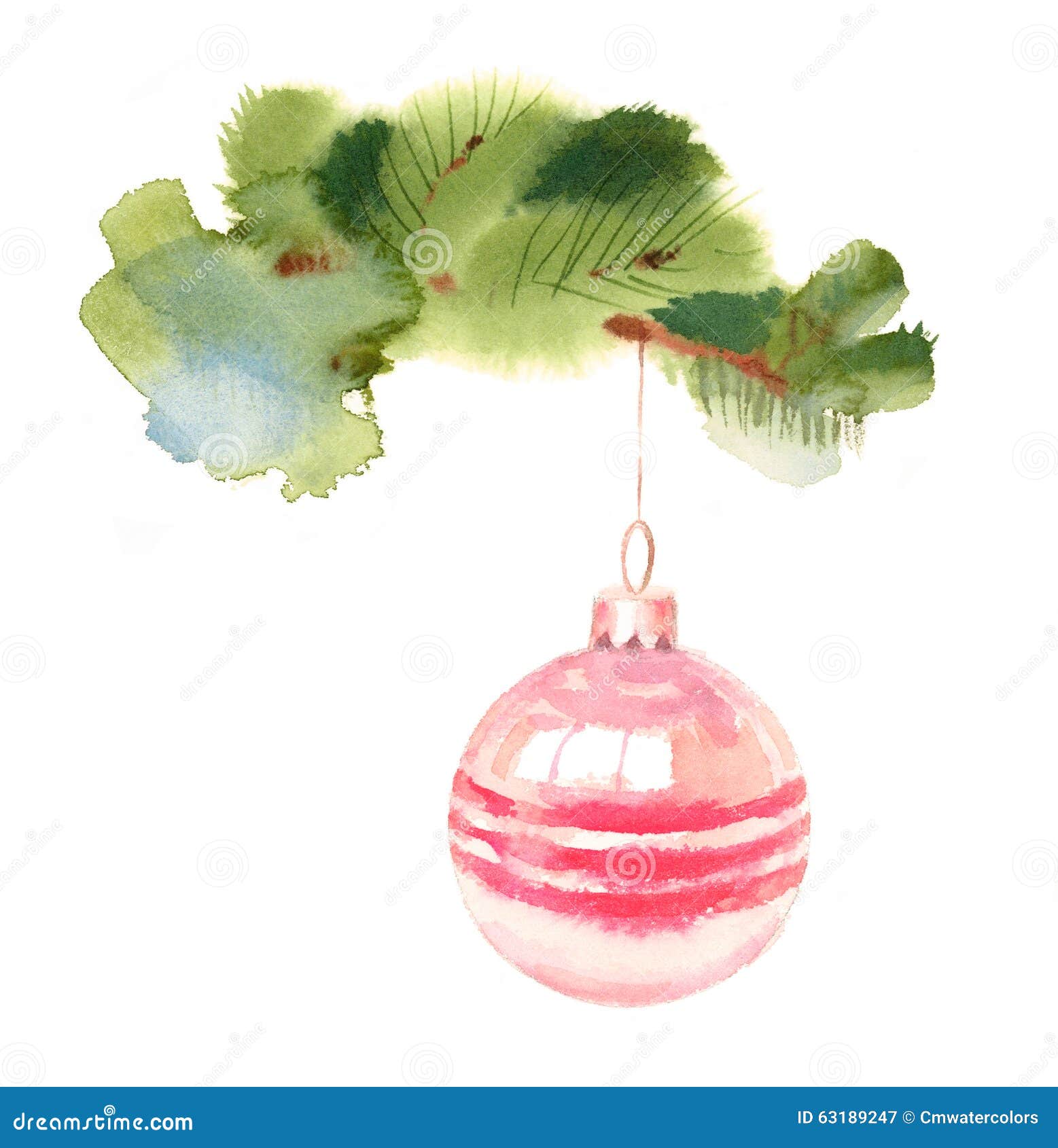 Christmas Ball Ornament Watercolor Illustration Hand Drawn 