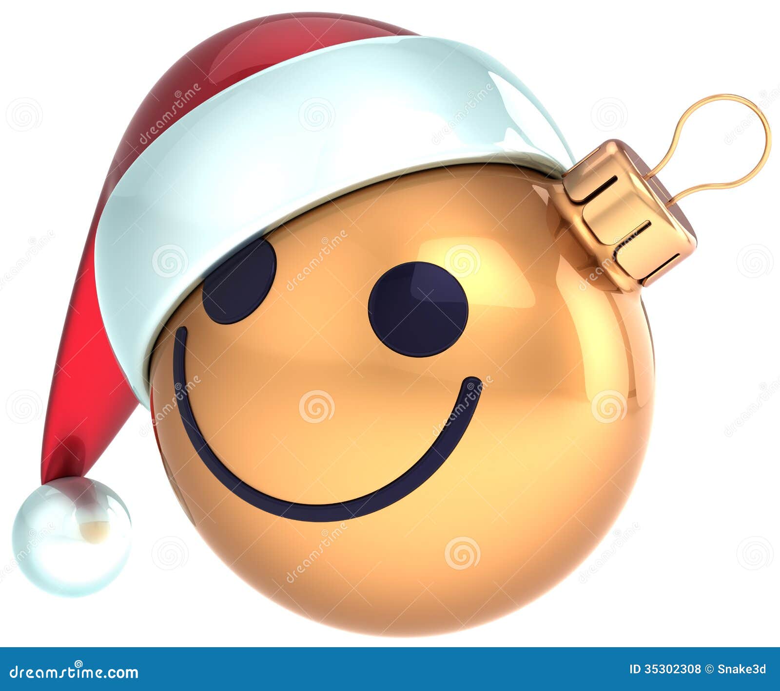 Christmas Ball Smiley Face Gold Happy New Year Santa Stock ...