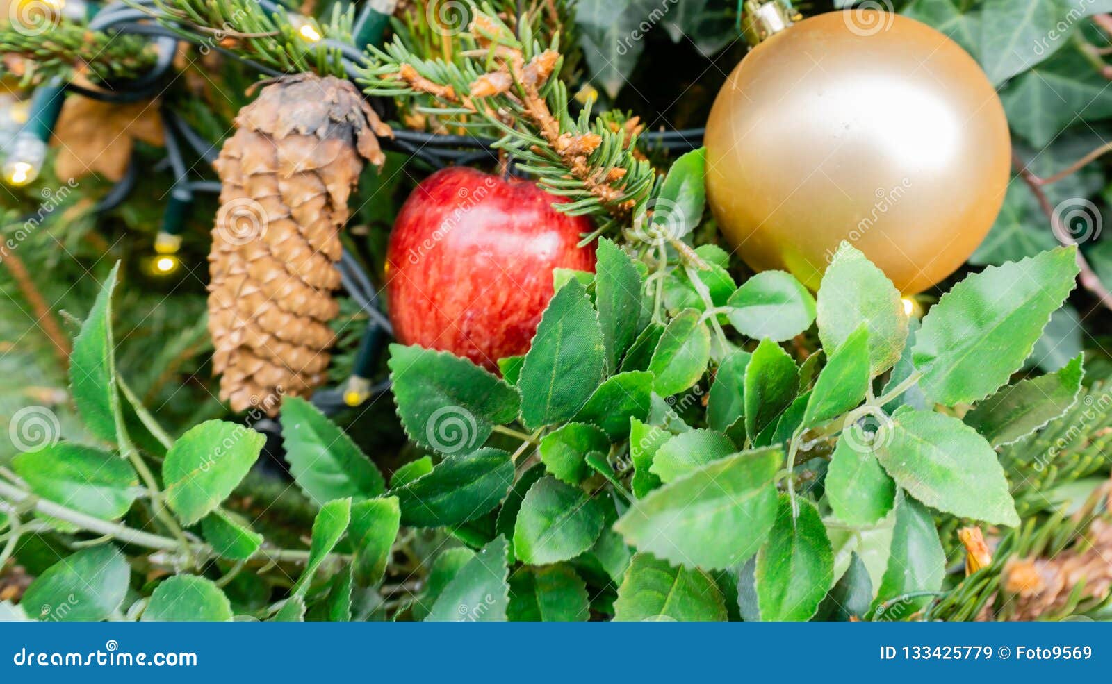 Christmas Ball on Christmas Tree Stock Image Image of shiny, lights