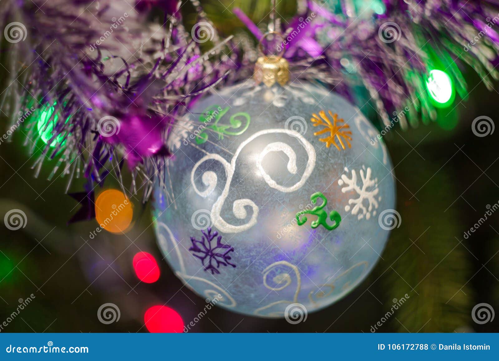 Christmas Ball on Christmas Tree Stock Photo Image of evergreen, cold
