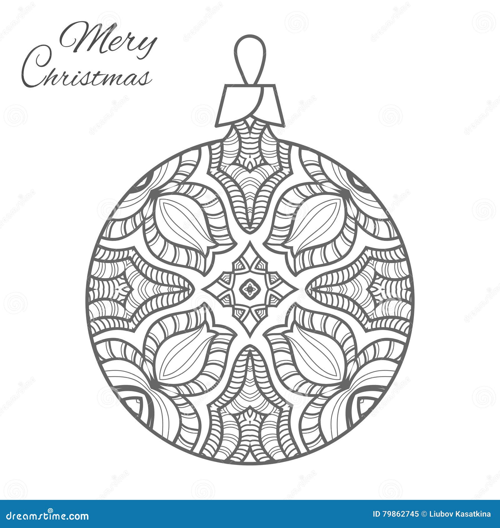 Christmas Ball Zen Doodle Art For Adult Coloring Book Page Stock