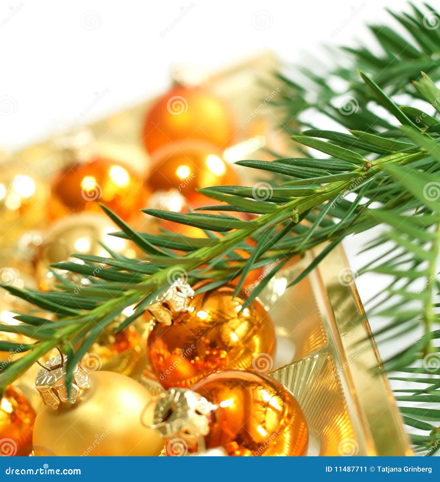 Christmas Balls and Branch of Furtree Stock Image Image of