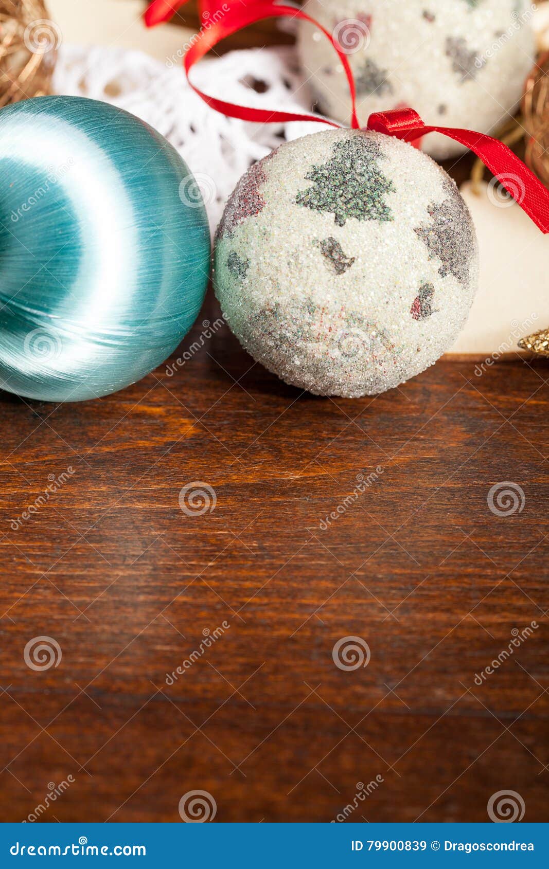 Christmas Balls Decorations on Wooden Table Stock Image Image of