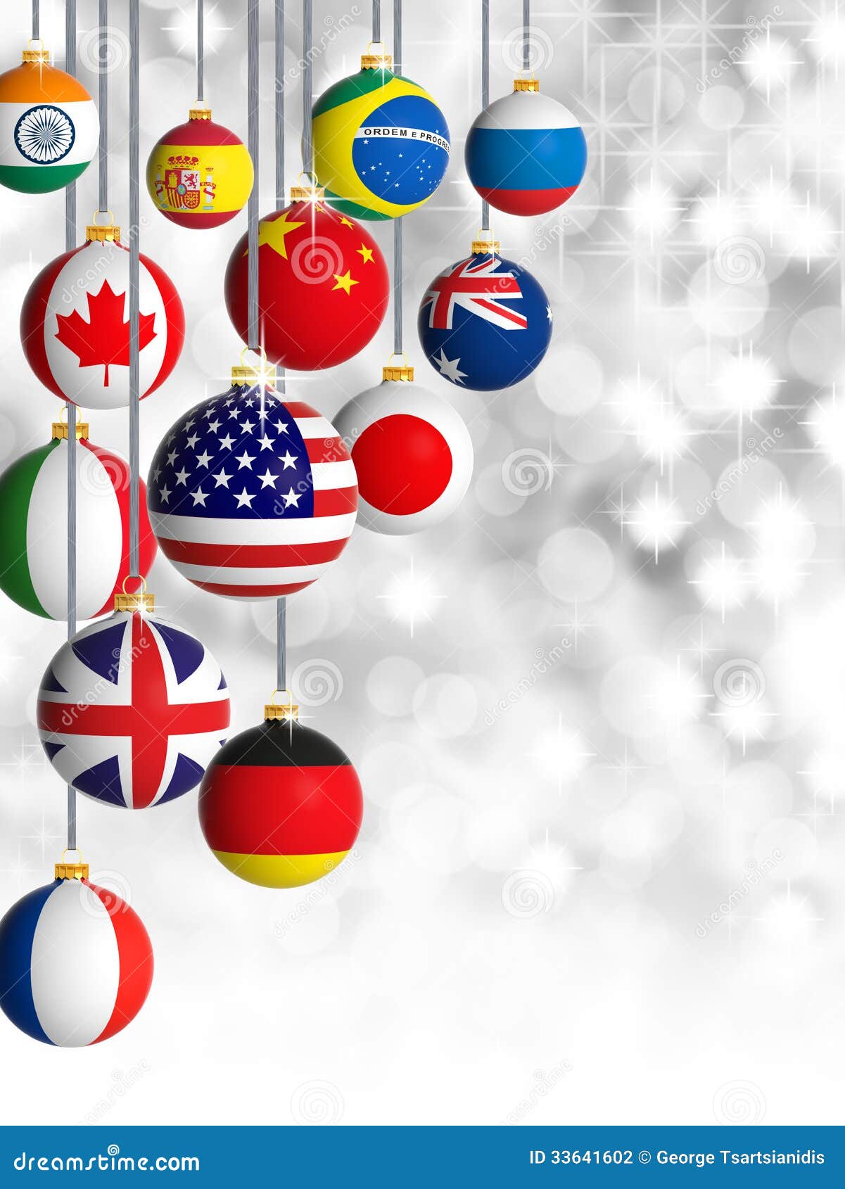 Christmas Balls With Different Flags Hanging Stock Christmas Balls With Different Flags Hanging Stock