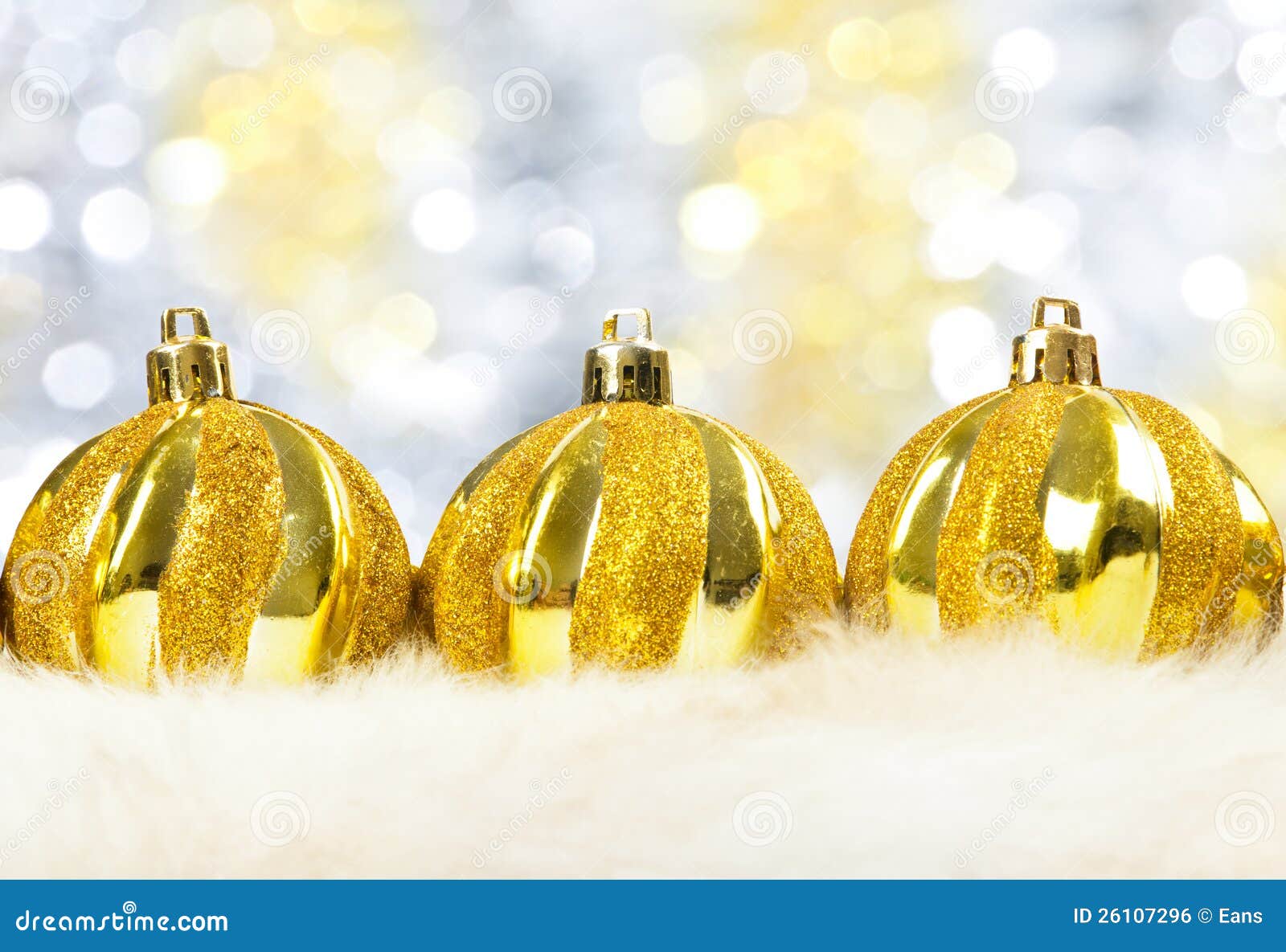 Christmas balls on fur stock photo. Image of isolated 26107296