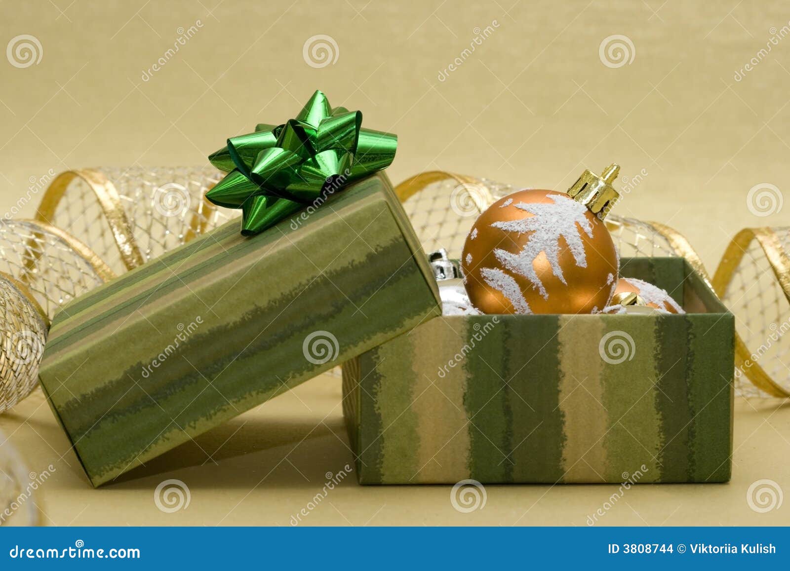 Christmas Balls and Gift Box Stock Photo Image of celebration, ribbon