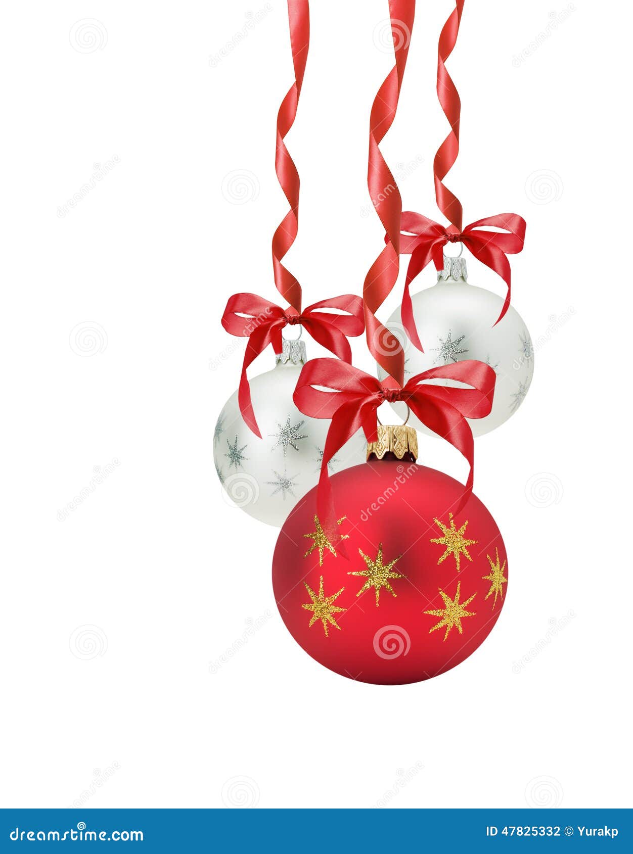 Christmas Balls with Red Bow Isolated on the White Background Stock 