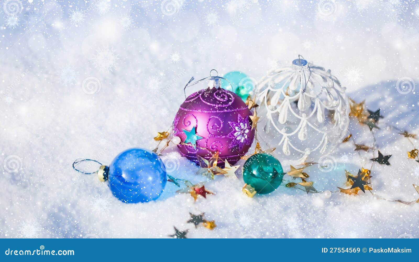 Christmas Balls in the Snow Stock Image - Image of decorative, light ...