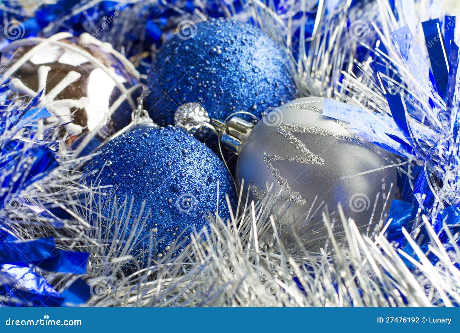 Christmas balls in tinsel stock photo. Image of holiday 27476192