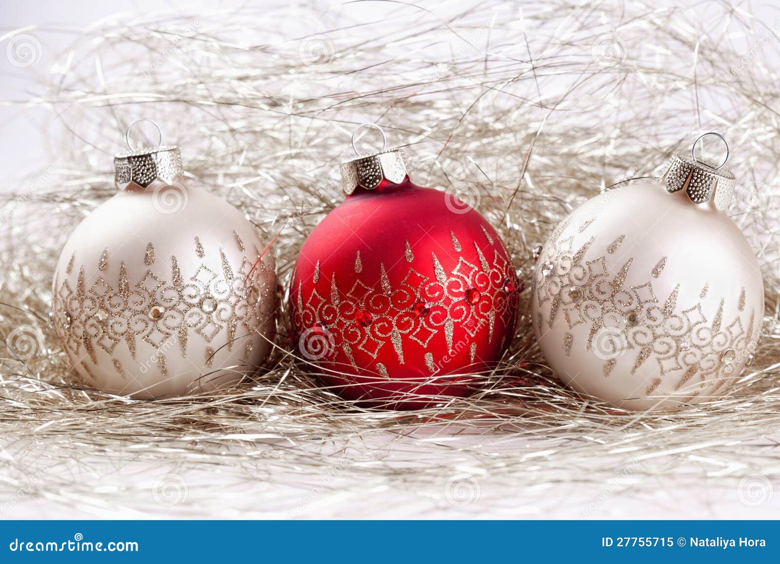 Christmas Balls with Tinsel Stock Image Image of silver, snowflake