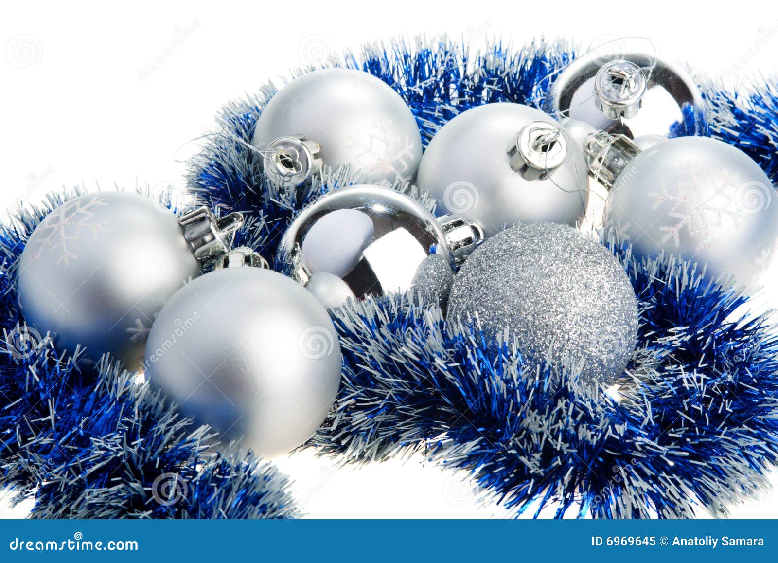 Christmas balls and tinsel stock image. Image of gift 6969645