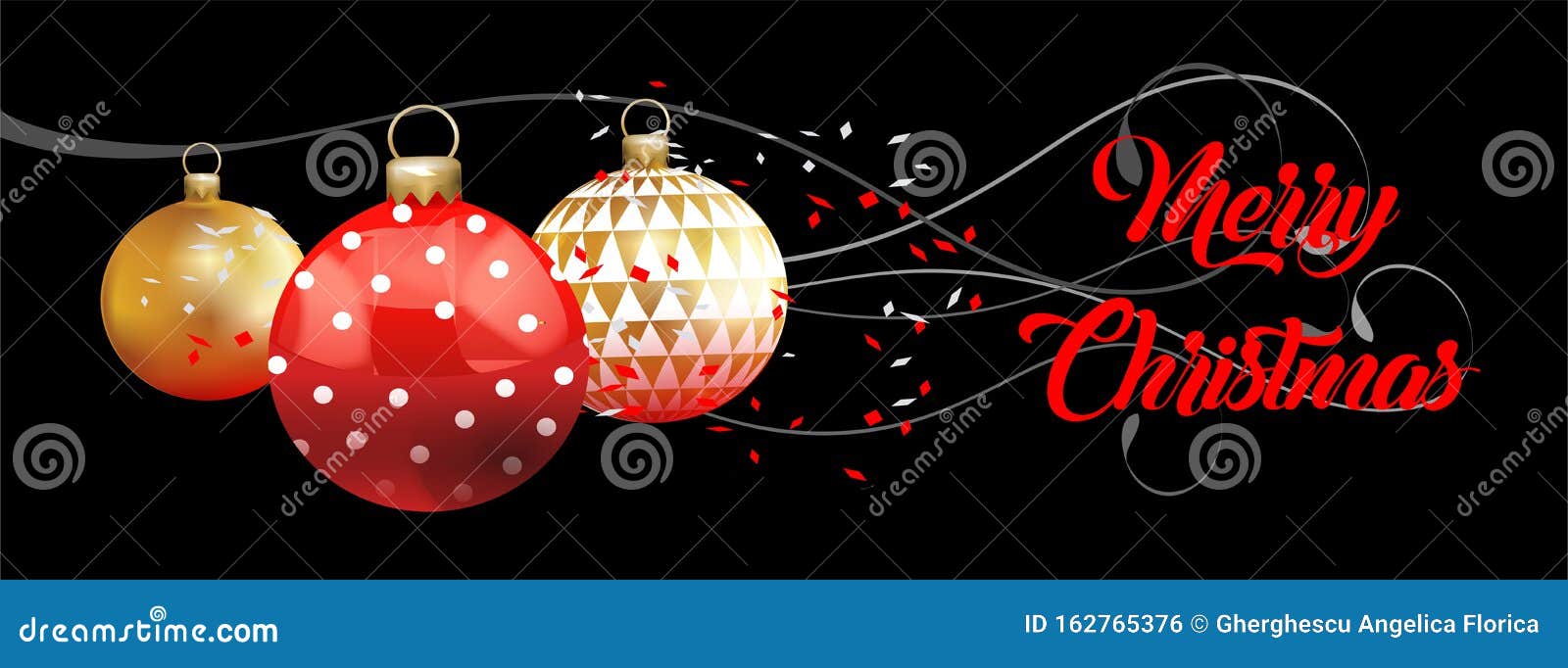 christmas banner with christmas balls and confeti - 