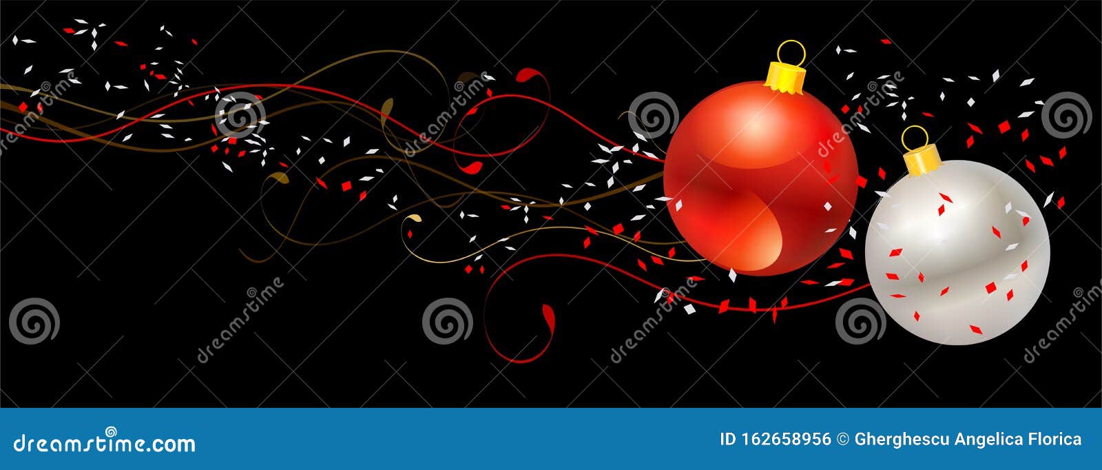 christmas banner with christmas balls and confeti - 