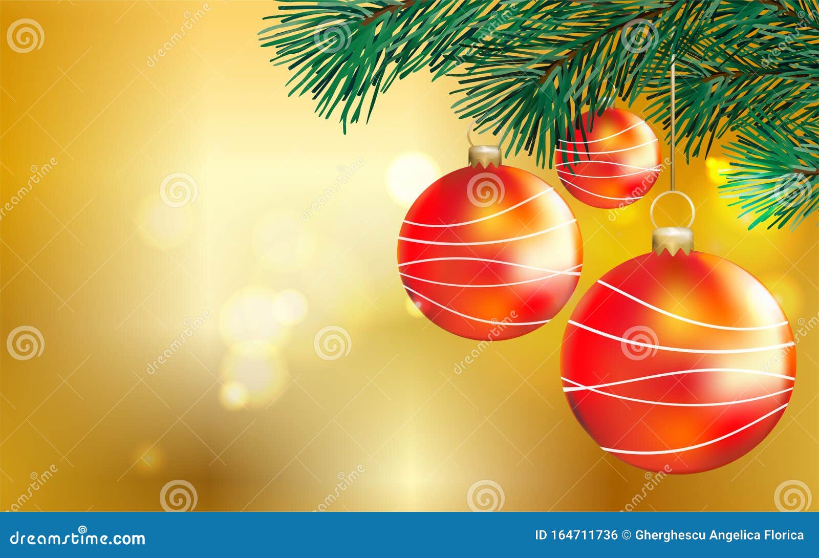 Christmas Banner with Decorated Orange Balls and Fir Branches - Vector ...