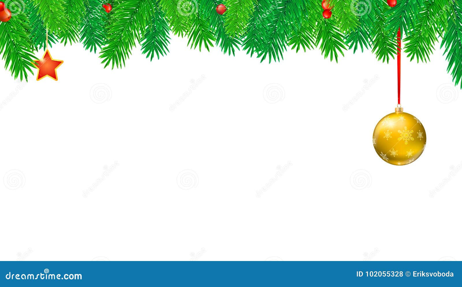Christmas Banner With Fir Branches And Red Berries Festive Atmosphere Editable Vector 3d Illustration Template For Stock Vector Illustration Of Banner Atmosphere 102055328