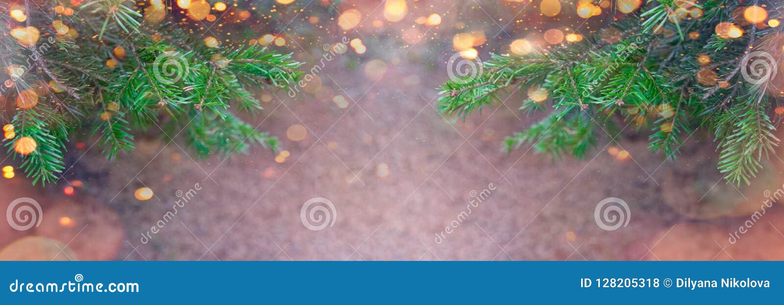 christmas banner - fir tree and christmas lights border.